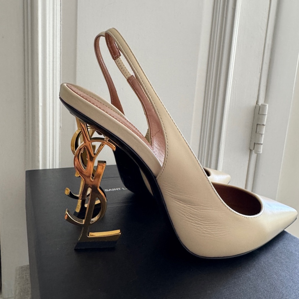 Yves Saint Laurent Cream Slingback Heels - Picture 3 of 8